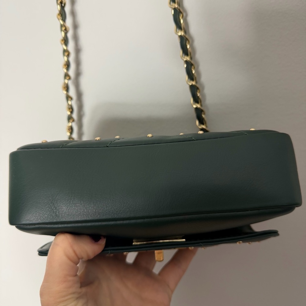 Persaman New York Made in Italy dark Green Quilted Studded Chain Bag Purse - Picture 7 of 10